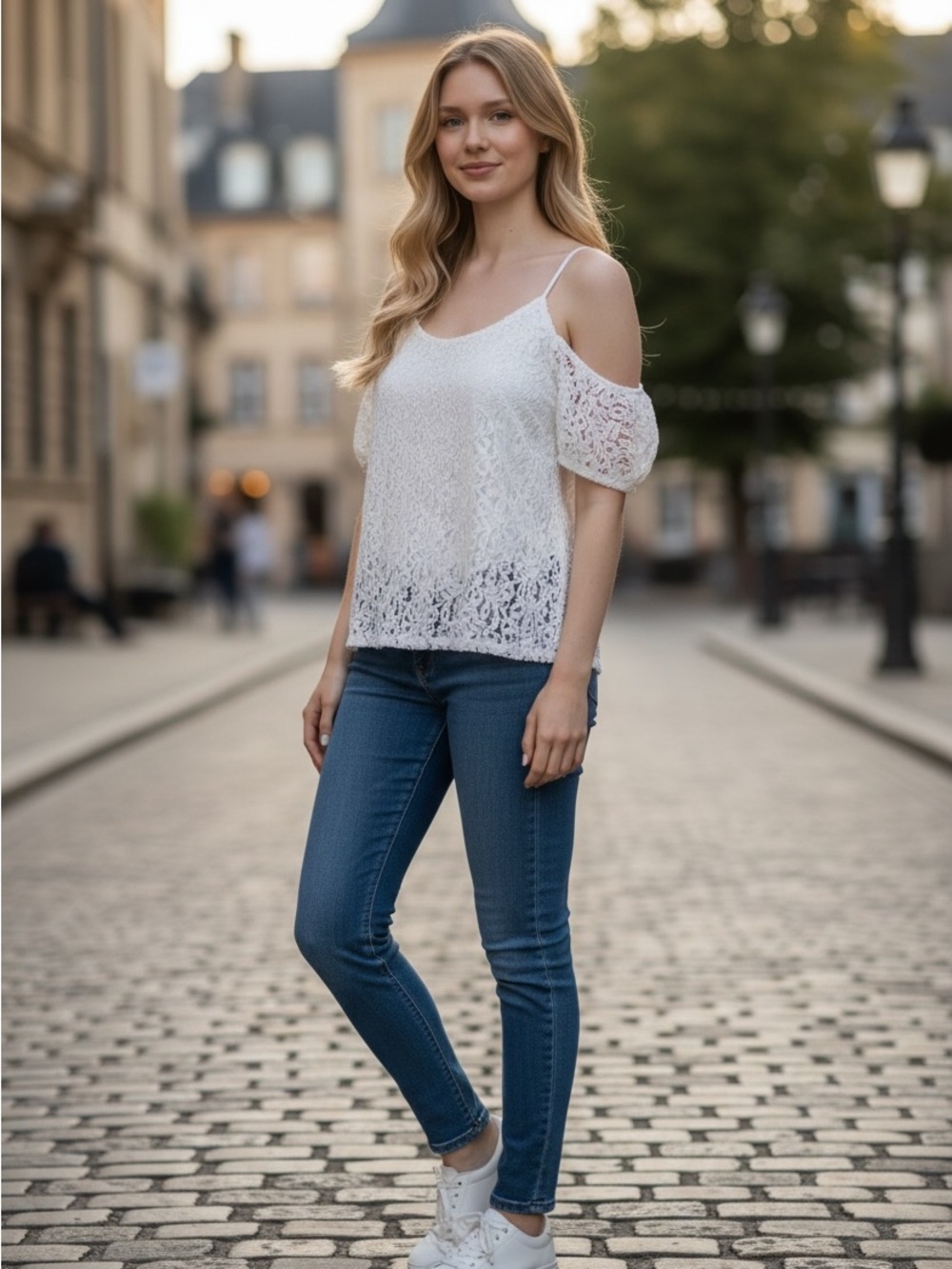 Jessica Simpson White Lace Cold-Shoulder Women’s Top M